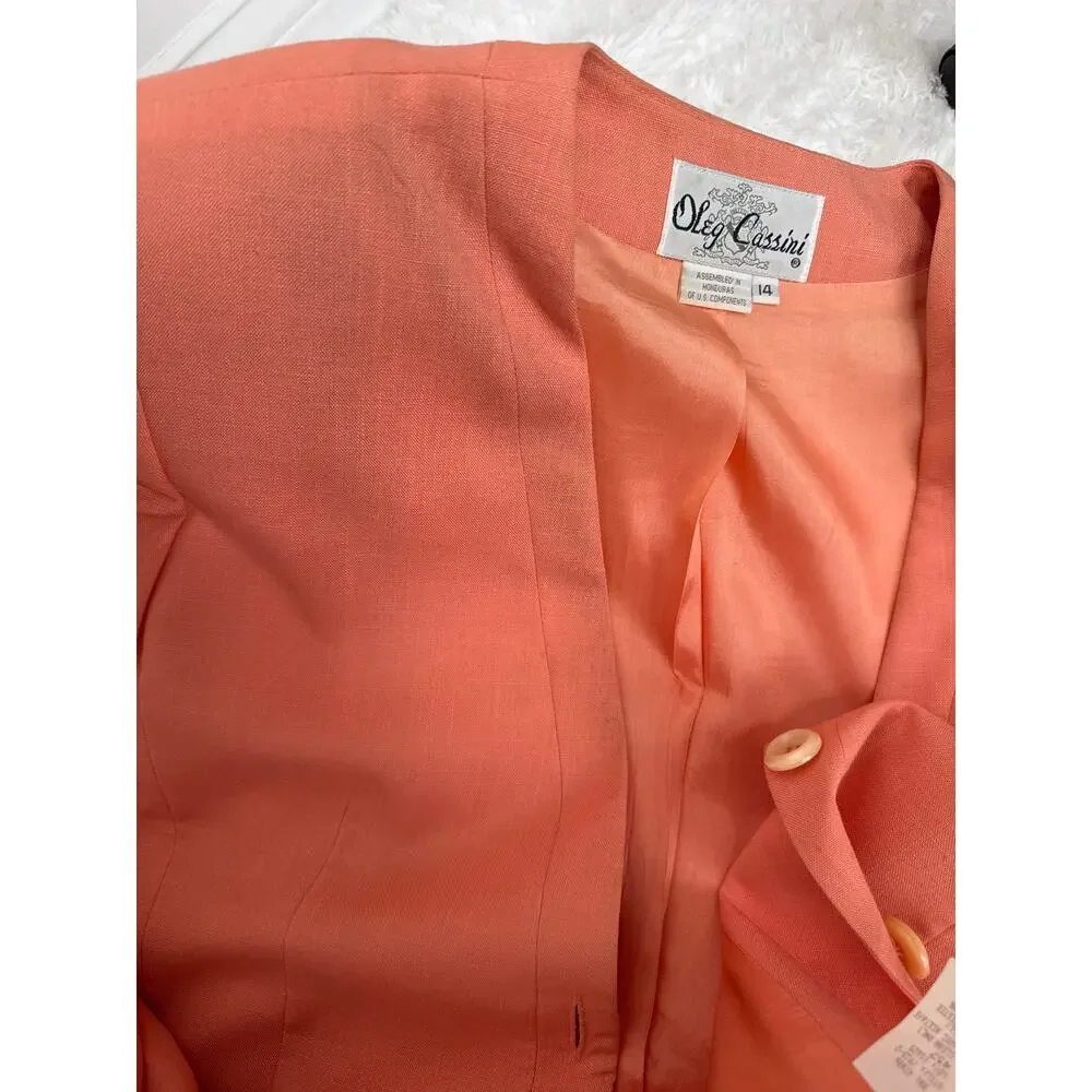 1980s Oleg Cassini peach two piece skirt suit size 10